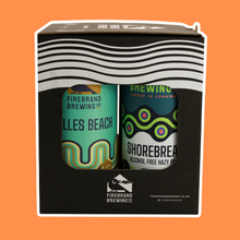 Load image into Gallery viewer, A Firebrand Brewing Co. gift set containing two beer cans visible through a black window box.